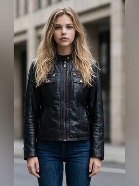 Women's Black Faux Leather Moto Jacket